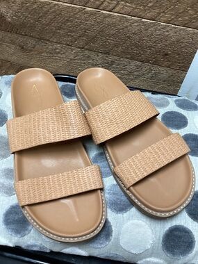 Joie Tan Raffia Double Strap Slide Sandals Women’s Size 8